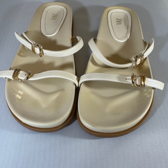 ZARA Women's Beige Buckle Slide Buckle Comfort Straps Sandals Size 38 Minimalist - Picture 6 of 9